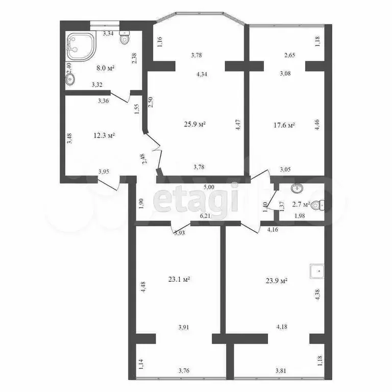 3-к. квартира, 122,6 м, 4/5 эт. - Фото 0