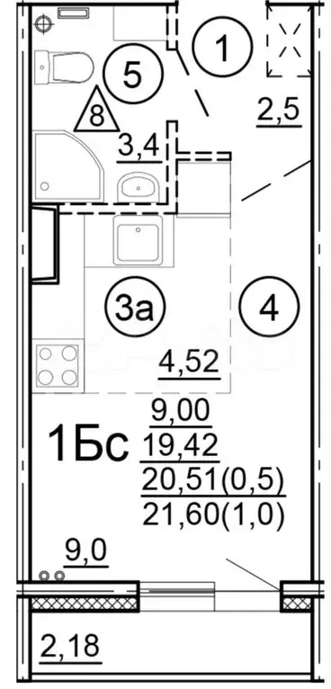 Квартира-студия, 20,5 м, 4/17 эт. - Фото 0