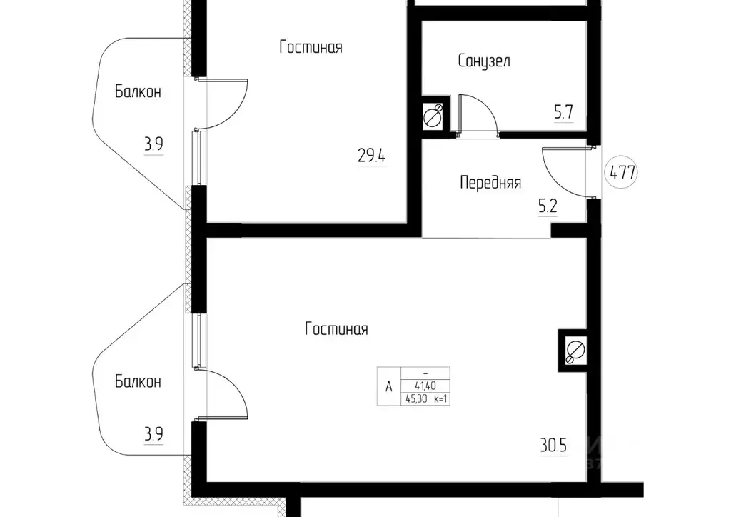 Студия Калининградская область, Светлогорск ул. Верещагина, 8 (45.3 м) - Фото 0