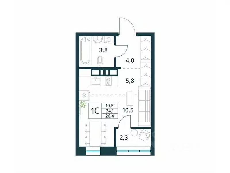 Студия Забайкальский край, Чита Хороший мкр, 15 (26.4 м) - Фото 1