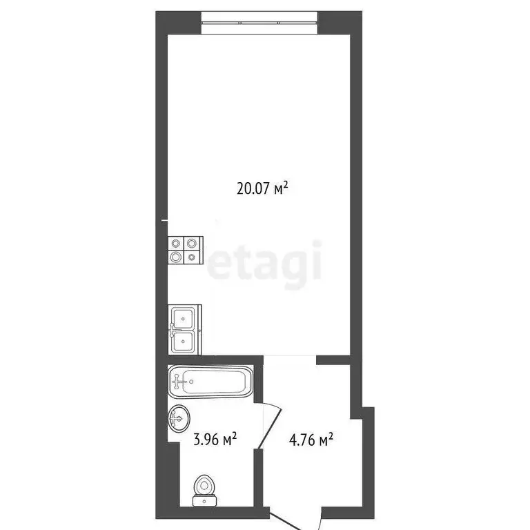 Квартира-студия: Тюмень, улица Судостроителей, 48 (28.79 м) - Фото 1