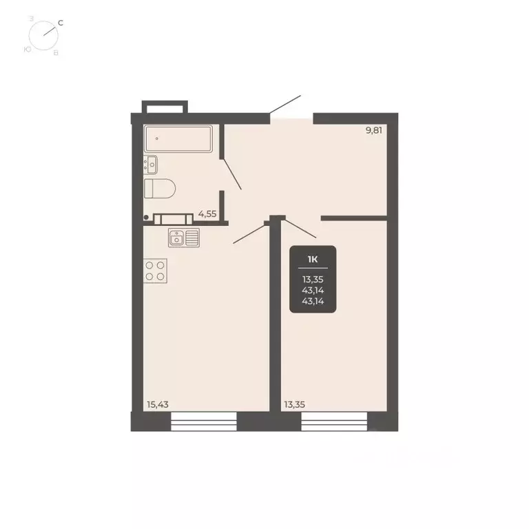 1-к кв. Новосибирская область, Новосибирск Автогенная ул., 75 (42.7 м) - Фото 0