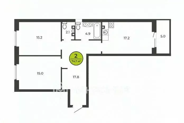 2-к кв. Брянская область, Брянск ул. Ильи Иванова, 3А (74.7 м) - Фото 2