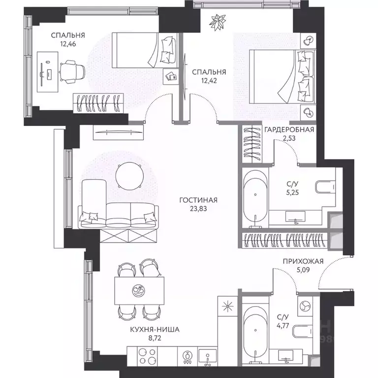 2-к кв. Москва 1-й Сетуньский проезд, 8 (75.3 м) - Фото 1