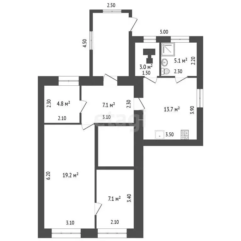 4-комнатная квартира: село Толбазы, Строительная улица, 7 (70.6 м) - Фото 1