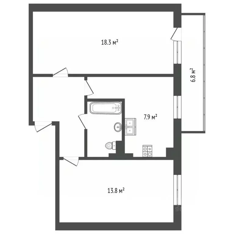 2-к кв. Ханты-Мансийский АО, Ханты-Мансийск ул. Дзержинского, 41А ... - Фото 2