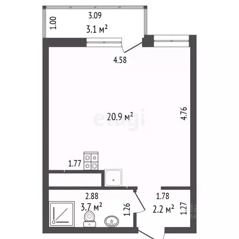 Студия Краснодарский край, Анапа Анапское ш., 24к3 (29.0 м) - Фото 2