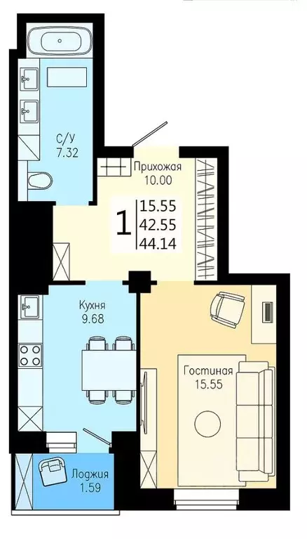 1-к кв. Красноярский край, Красноярск Дудинская ул., 2Е (44.14 м) - Фото 0
