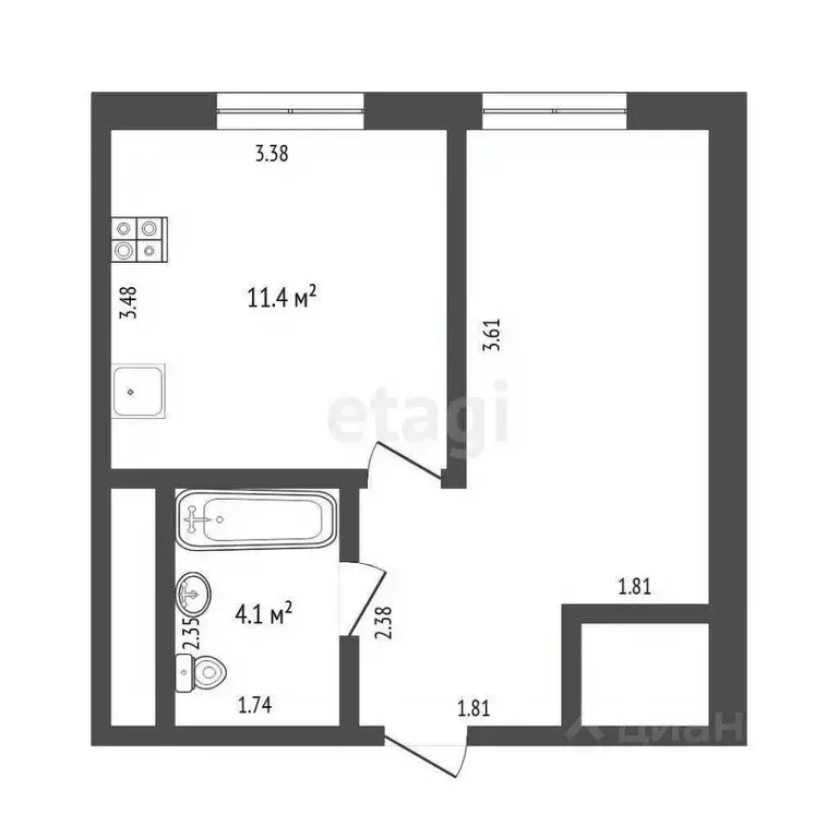 1-к кв. Тюменская область, Тюмень Новгородская ул., 14 (33.2 м) - Фото 1