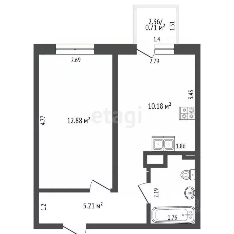 1-к кв. Крым, Евпатория ул. 60 лет ВЛКСМ, 31к2 (31.9 м) - Фото 2