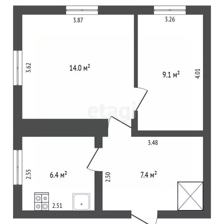 2-к кв. Вологодская область, с. Устье ул. Набережная, 72 (39.0 м) - Фото 2