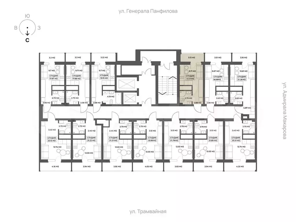 Апартаменты-студия, 17,7 м, 2/19 эт. - Фото 1