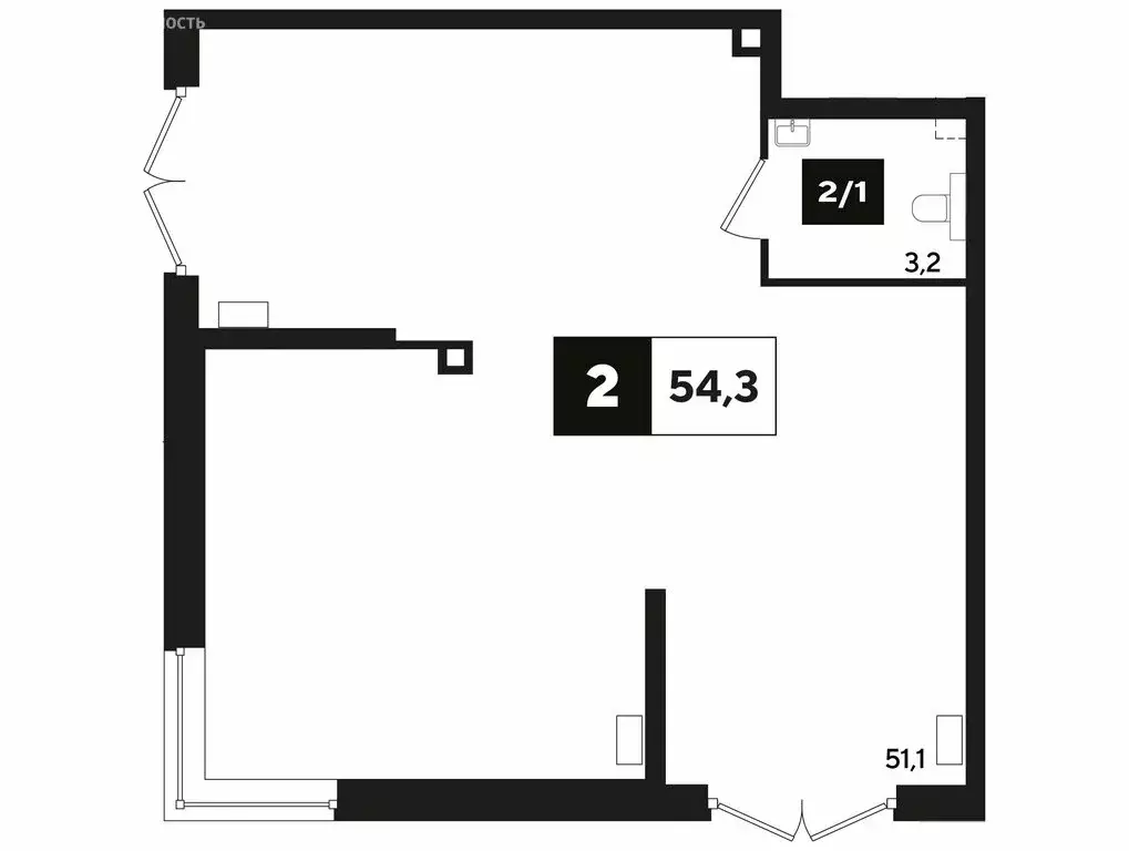 Офис (55.6 м) - Фото 1