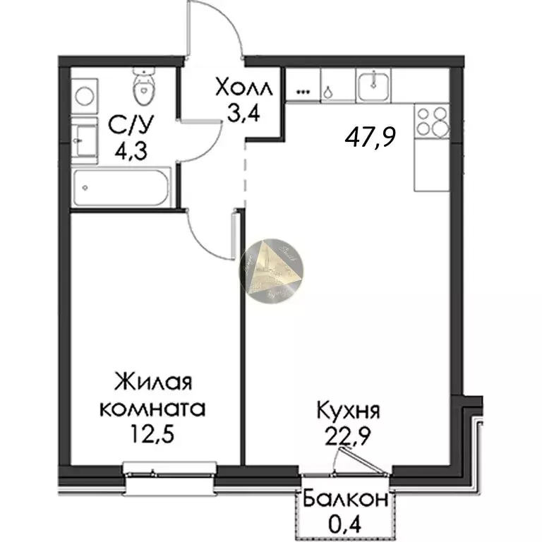 1-комнатная квартира: Санкт-Петербург, Галерный проезд, 1к2 (47.9 м) - Фото 1