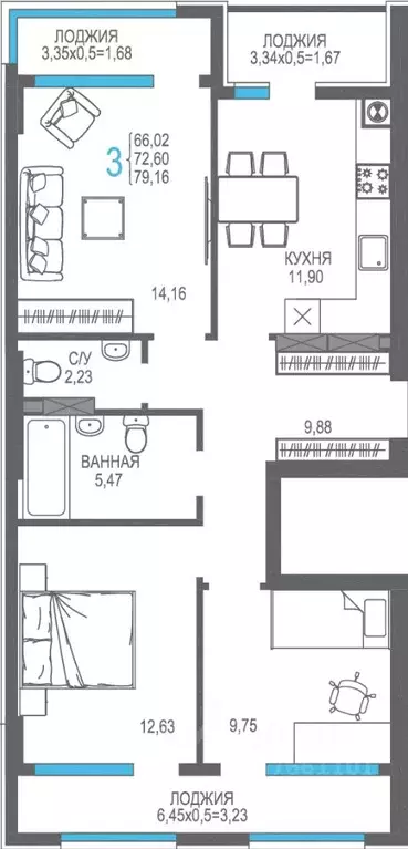 3-к кв. Крым, Алушта На Фонтанке жилой комплекс (72.6 м) - Фото 1