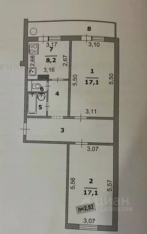 2-к кв. Белгородская область, Белгород бул. Юности, 33 (62.0 м) - Фото 1