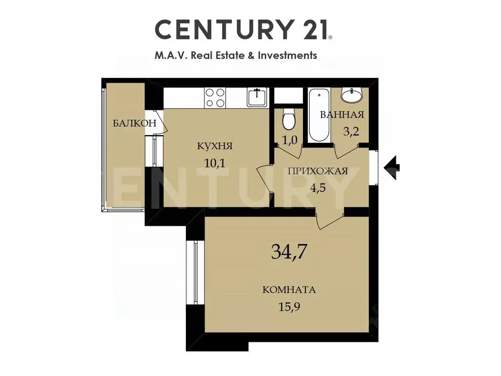 1-к кв. Санкт-Петербург ул. Маршала Казакова, 78к1 (34.7 м) - Фото 2