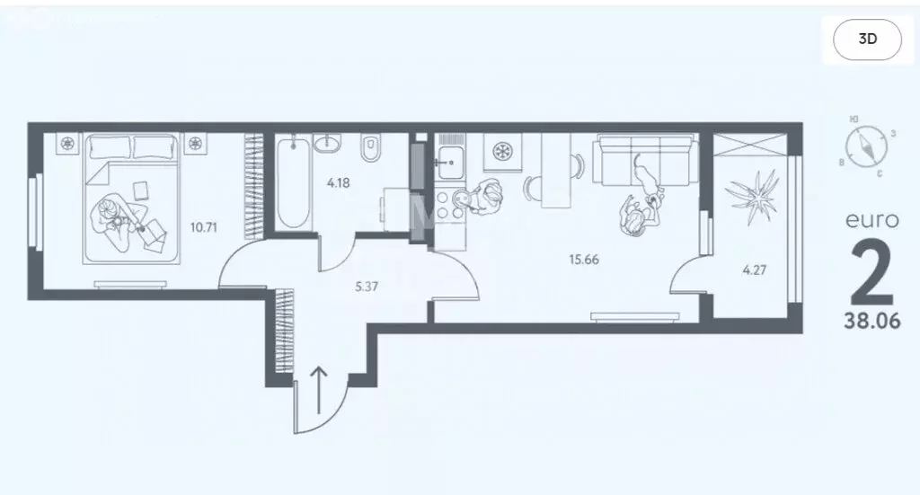 1-комнатная квартира: Липецк, улица Перова, 2Д (38.06 м) - Фото 1