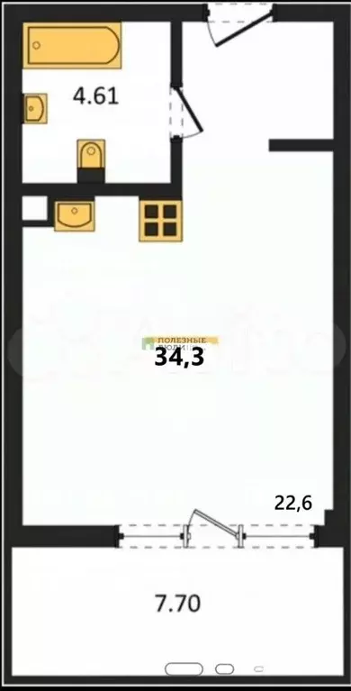 Студия Севастополь ул. Летчиков, 10к4 (34.0 м) - Фото 2