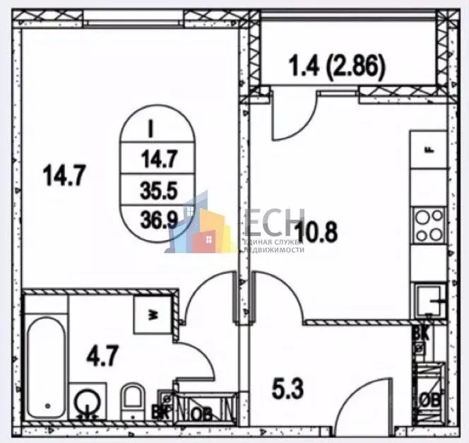 1-к кв. Москва Производственная ул., 10к2 (36.7 м) - Фото 2
