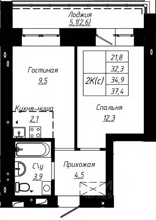 2-к кв. Алтайский край, Барнаул ул. Чернышевского, 189к2 (34.9 м) - Фото 0