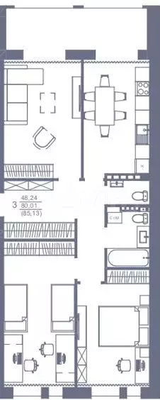 3-к. квартира, 85 м, 1/3 эт. - Фото 0