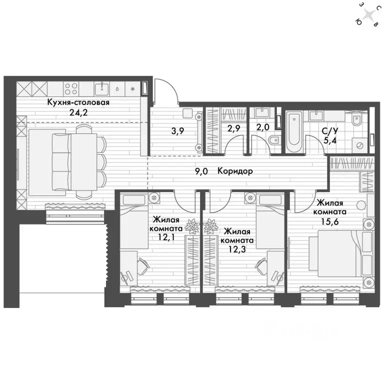 4-к кв. Приморский край, Владивосток Философия жилой комплекс (87.5 м) - Фото 2
