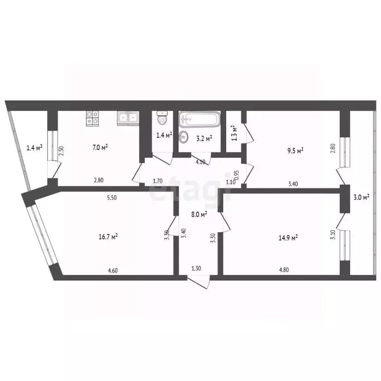 3-к кв. Мордовия, Саранск Коммунистическая ул., 8 (62.0 м) - Фото 2