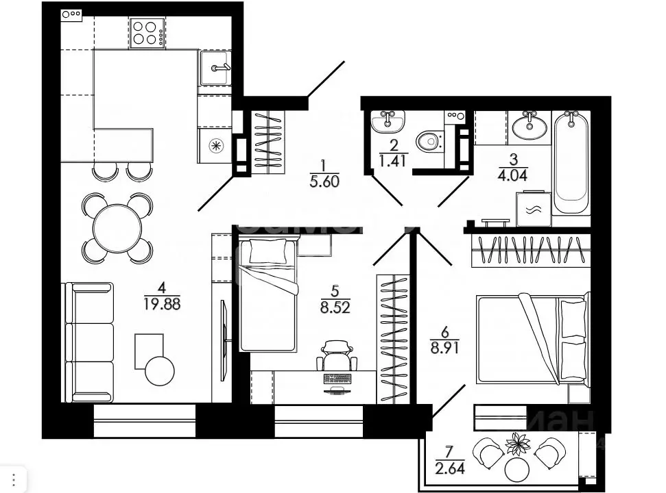2-к кв. Липецкая область, Липецк Университетский мкр, Архитектор жилой ... - Фото 2