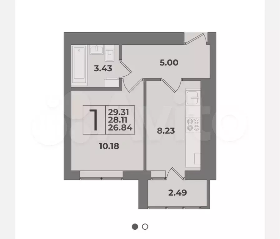 1-к. квартира, 29,3 м, 3/9 эт. - Фото 0