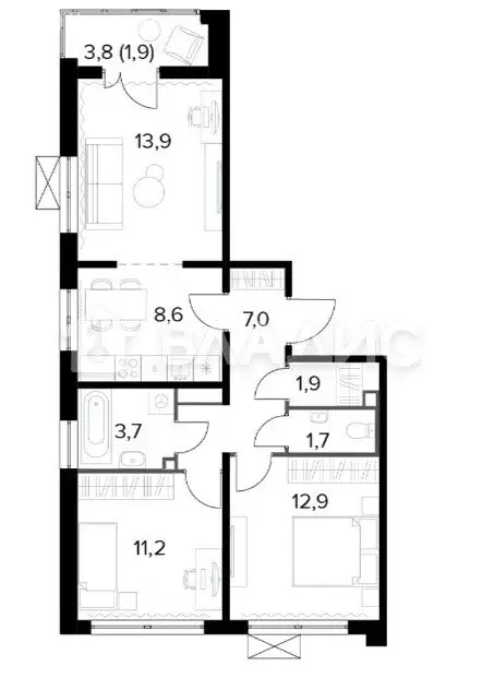 3-комнатная квартира: Москва, Ленинградское шоссе, 228к3 (62.8 м) - Фото 0