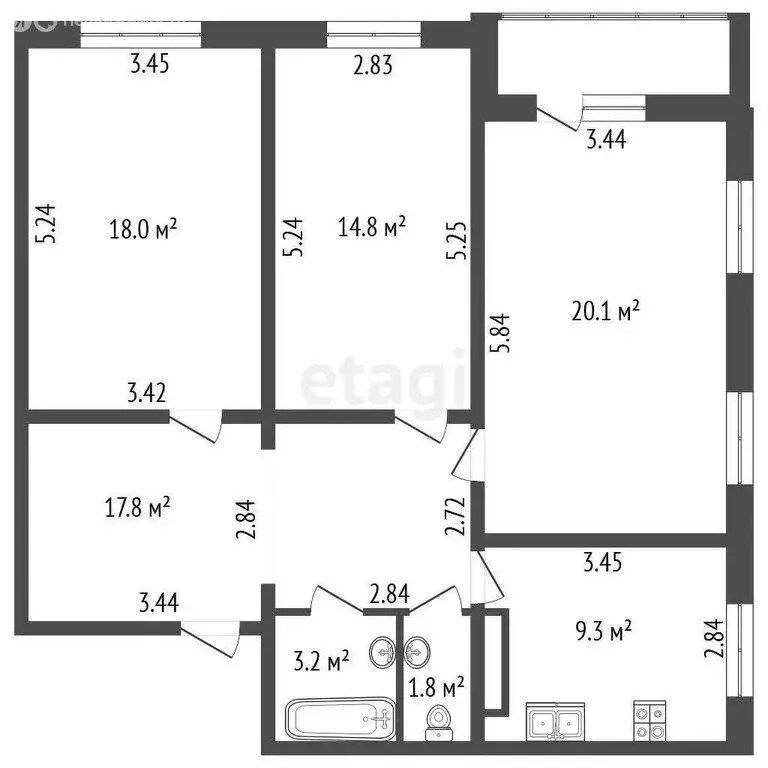 3-комнатная квартира: Санкт-Петербург, Будапештская улица, 17к3 (85 м) - Фото 0