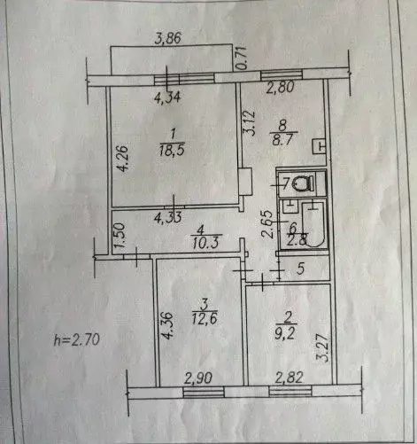 3-к кв. Кемеровская область, Новокузнецк ул. Косыгина, 87 (65.0 м) - Фото 1