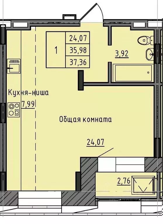 1-к кв. Саха (Якутия), Якутск 37-й кв-л,  (37.36 м) - Фото 0