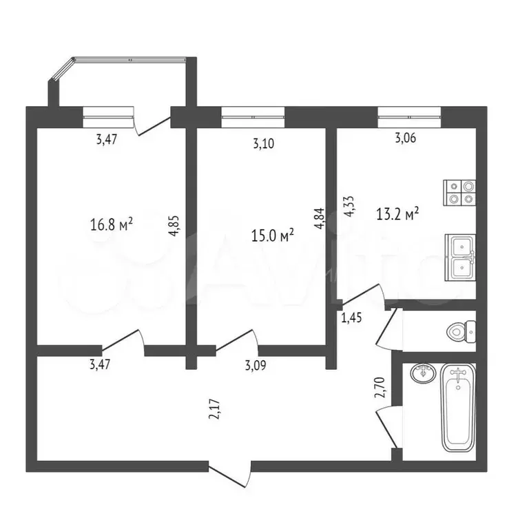 2-к. квартира, 67 м, 1/9 эт. - Фото 0