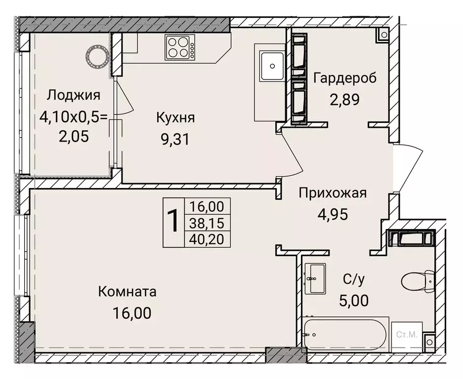 1-комнатная квартира: Севастополь, улица Братьев Манганари, 30к2 (40.2 ... - Фото 0