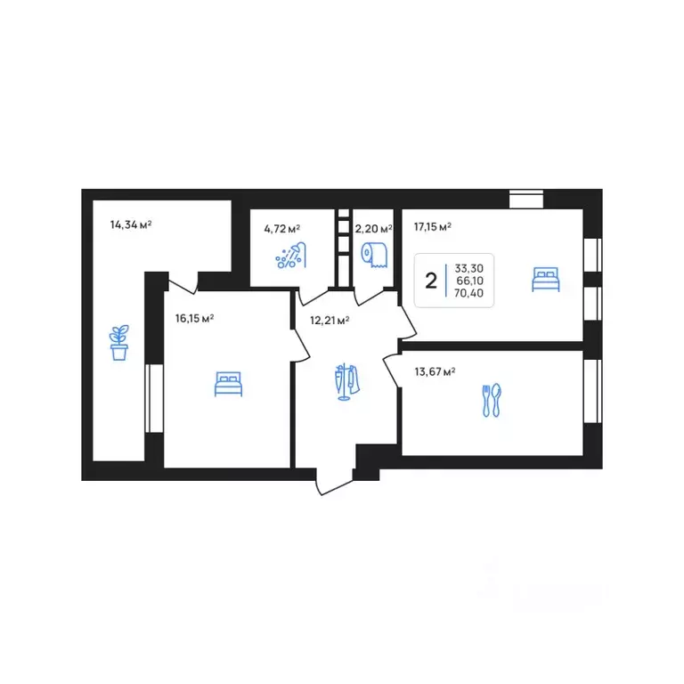 2-к кв. Липецкая область, Липецк Авторский жилрайон,  (70.4 м) - Фото 1