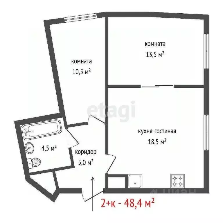 2-к кв. Свердловская область, Екатеринбург ул. Ткачей, 13 (48.4 м) - Фото 1