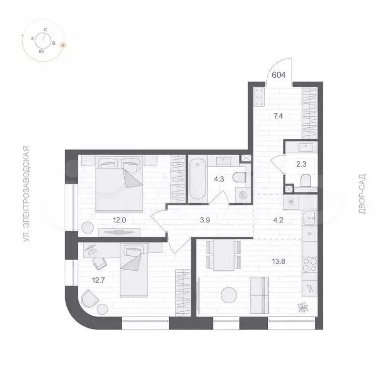 2-к. квартира, 60,6 м, 6/12 эт. - Фото 0