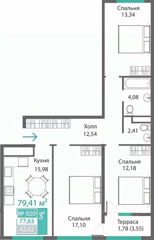 3-к кв. Крым, Симферополь Барбарис жилой комплекс (79.41 м) - Фото 0