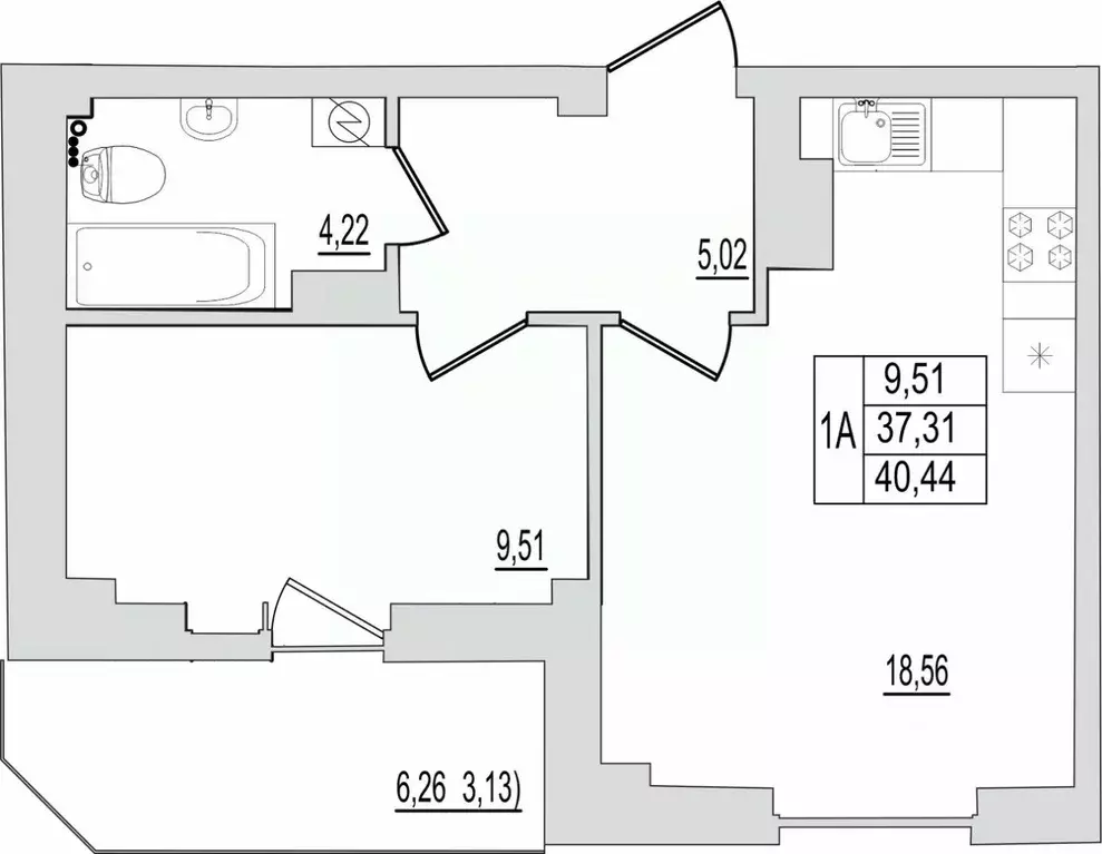 1-к кв. Псковская область, Псков Линейная ул., 87 (40.44 м) - Фото 0