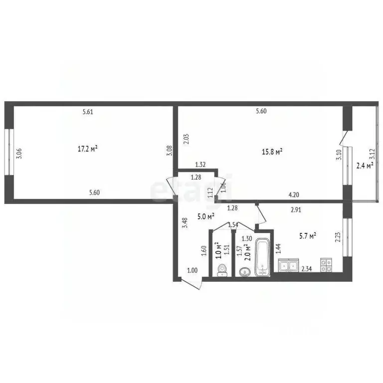 2-к кв. Тамбовская область, Тамбов Мичуринская ул., 159А (46.8 м) - Фото 2