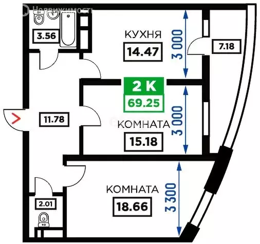 2-комнатная квартира: Краснодар, Воронежская улица, 47/35 (65.6 м) - Фото 0