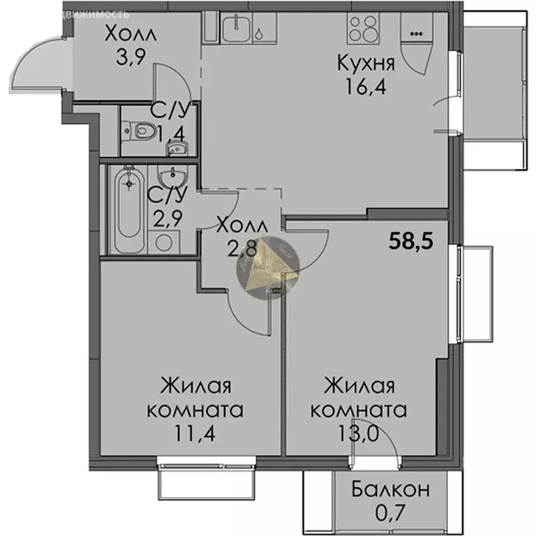 2-комнатная квартира: Санкт-Петербург, Лиговский проспект, 244 (58.5 ... - Фото 1