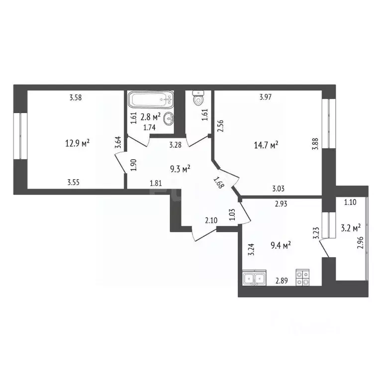 2-к кв. Башкортостан, Стерлитамак ул. Тукаева, 14А (50.7 м) - Фото 2