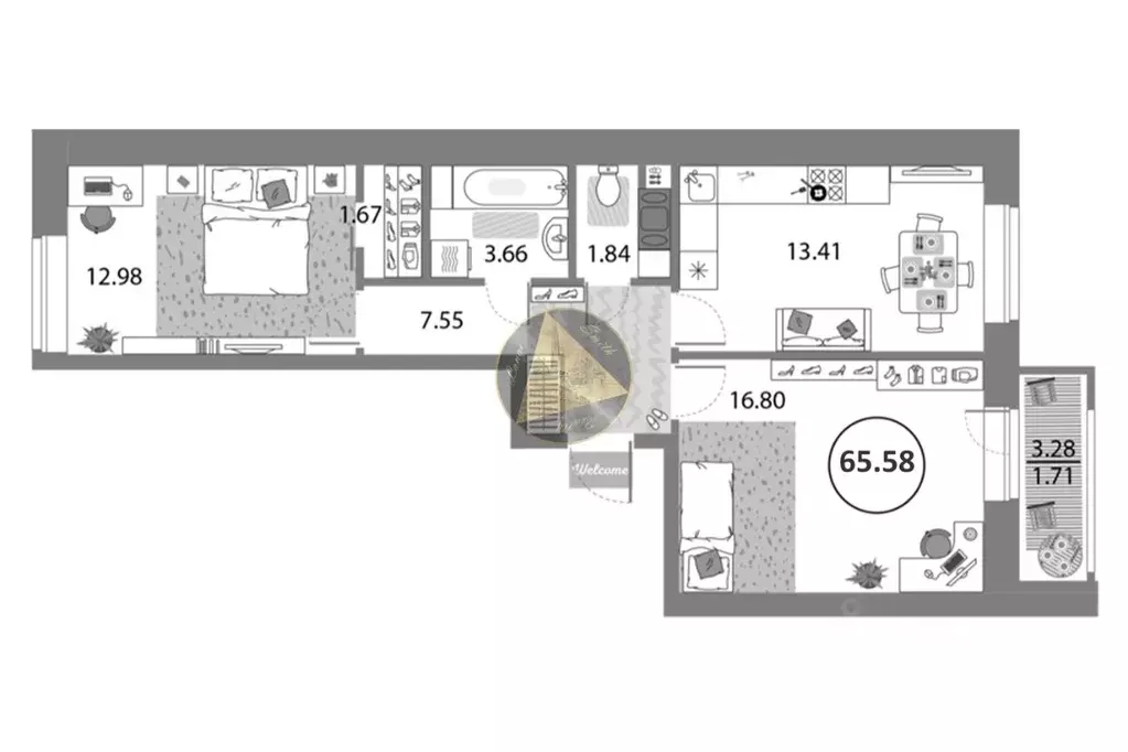2-к кв. Санкт-Петербург просп. Авиаконструкторов, 54 (65.58 м) - Фото 2