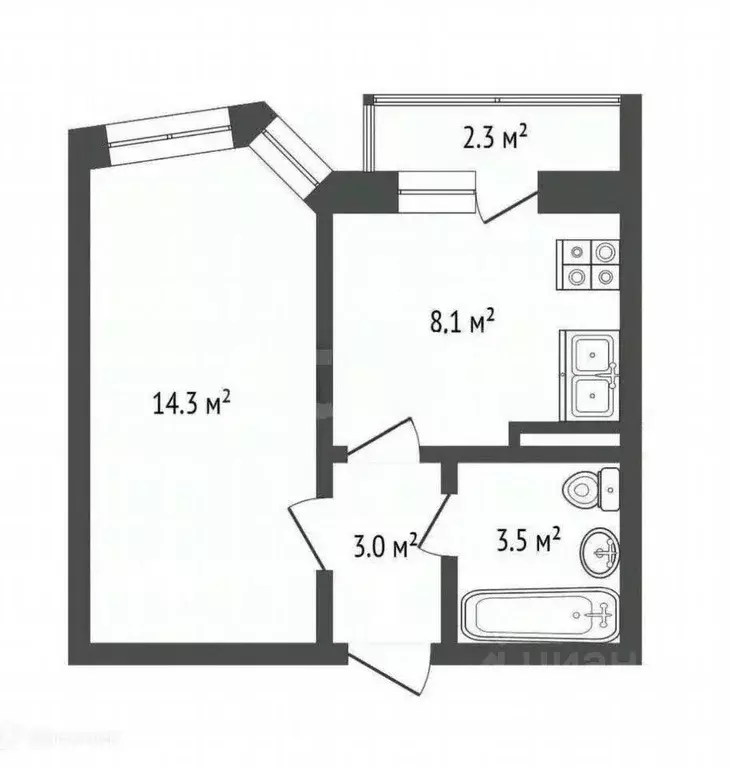 1-к кв. Вологодская область, Вологда ул. Гагарина, 82А (29.0 м) - Фото 2