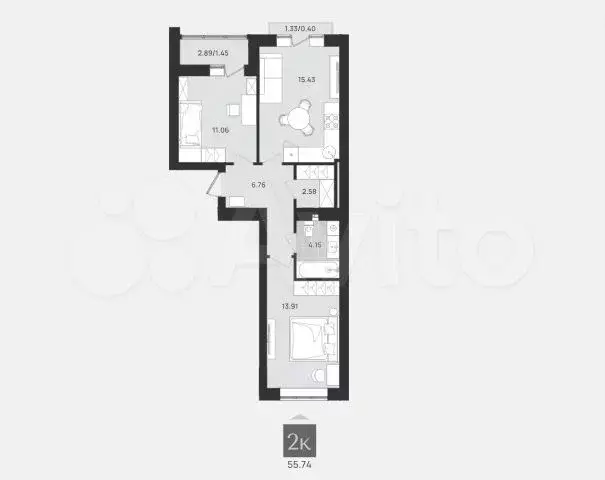 2-к. квартира, 55,7 м, 9/9 эт. - Фото 1