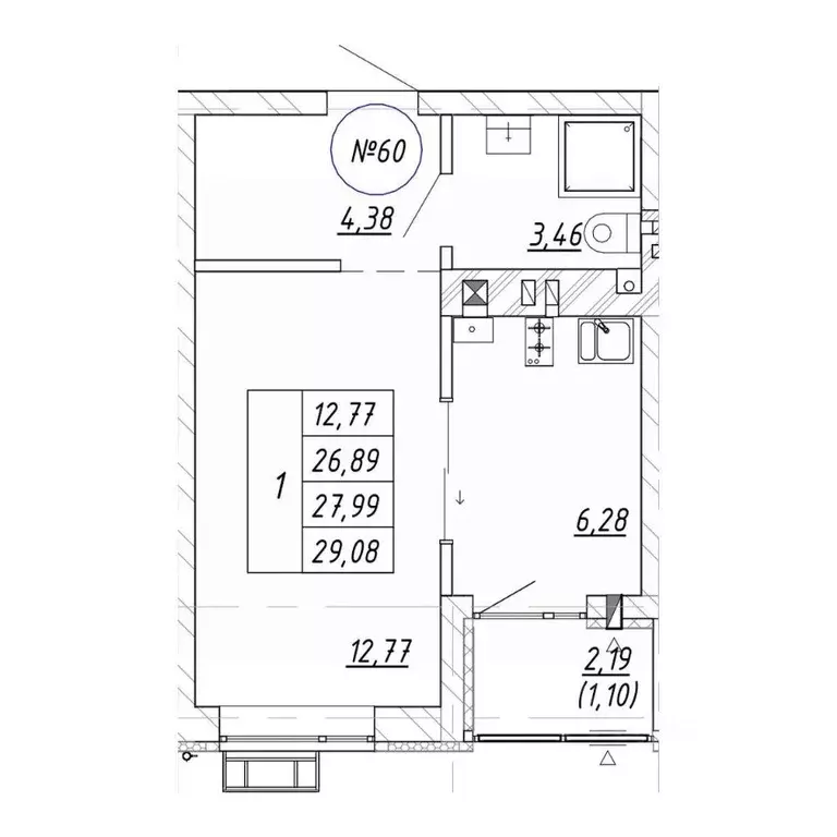 1-к кв. Калининградская область, Зеленоградск  (29.08 м) - Фото 1