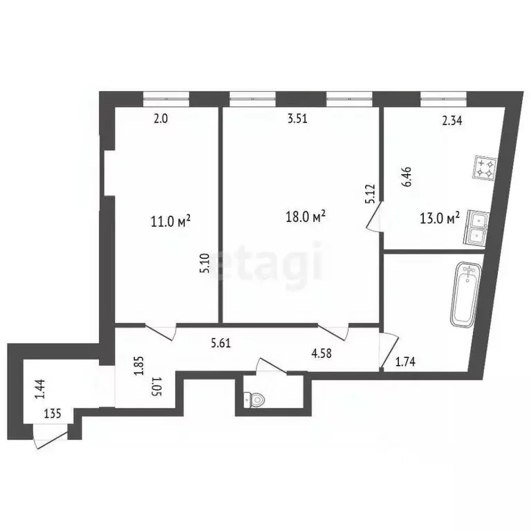 2-к кв. Санкт-Петербург наб. Обводного Канала, 132 (52.0 м) - Фото 1